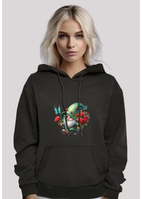 F4NT4STIC Damen Kapuzenpullover "Gnom Frühling Blumen Schmetterling", schwarz, casual, Gr. XS, Obermaterial: 65% Baumwolle, 35% Polyester, Pullover,