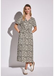 Street One Damen Midikleidmoonstone sand, casual, Gr. 44, bedruckt, Stoff, 100% Viskose, Kleider, mit Tunnelzug an der Taille