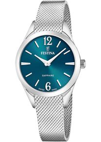 Festina Damen Quarzuhr "Grace"silberfarben, blau, Armbanduhren, Armbanduhr, Damenuhr, Swiss Made, Edelstahlarmband, Saphirglas