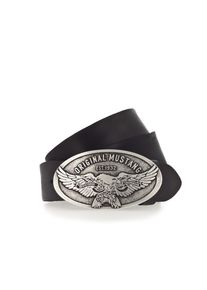 Mustang Damen Koppelgürtel, schwarz, casual,modisch, Gr. 105, unifarben, Leder, Gürtel, Große ovale Schließe mit stilisiertem Adler, 4 cm