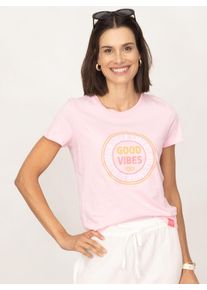 Zwillingsherz Damen T-Shirt ""Good Vibes"", rosa, modisch, Gr. XXL, Web, Obermaterial: 92% Baumwolle, 8% Elasthan, Shirts, Mit bunter Stickerei