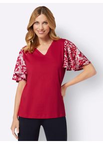 Classic Basics Damen Kurzarmshirt "V-Shirt", rot, Gr. 46, unifarben, bedruckt, gemustert, 100% Baumwolle, Ärmel:100% Polyester, Shirts