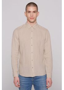 CMPD Herren Langarmhemd, beige, casual, Gr. S, bestickt, Material: 100% Leinen, Hemden, aus Leinen