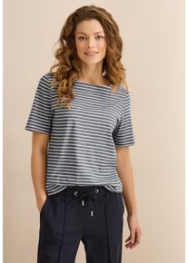 Cecil Damen Rundhalsshirt, blau, Basic, Gr. L, gestreift, Web, 100% Baumwolle, Shirts, aus reiner Baumwolle