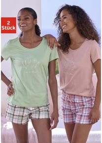 Vivance Dreams Damen Shorty, Gr. 36, grün, Single Jersey, Obermaterial: 100% Baumwolle, kariert, Basic, Homewear-Sets, mit karierter Pyjamashorts