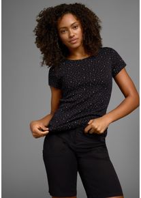 Kangaroos Damen T-Shirt, schwarz, casual, Gr. 32, bedruckt, kontrastfarbene Details, Rippware, Obermaterial: 100% Baumwolle, Shirts, Kurzarm,