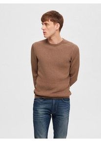 Selected Homme Herren Rundhalspullover "SLHBERG CABLE CREW NECK NOOS", braun, modisch, Gr. L, unifarben, Strick, Obermaterial: 100% Baumwolle,