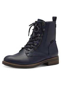Tamaris Damen Schnürboots, Gr. 41, blau, Lederimitat, unifarben, klassisch, Schuhe, Blockabsatz, Schnürboots Stiefelette mit Zierreißverschluss
