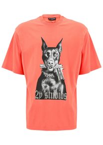 2Y STUDIOS Herren T-Shirt "2Y Studios Herren Doberman Oversize Tee", rot, casual, Gr. XL, bedruckt, 100% Baumwolle, Shirts