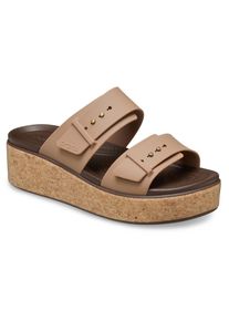 Crocs Damen Keilpantolette "Brooklyn Cork Buckle", Gr. 38, braun, Croslite, casual, Schuhe, Keilsandale, Plateausandale mit LiteRide Schaumfußbett