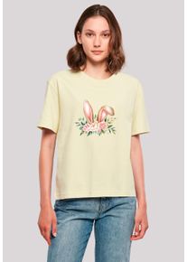 F4NT4STIC Damen T-Shirt "Blumen Osterhasen Ohren Dekor", gelb, casual, Gr. M, Obermaterial: 100% Baumwolle, Shirts, Premium Qualität