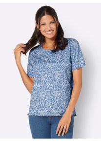 Classic Basics Damen Kurzarmshirt "Kurzarm-Shirt", blau, Gr. 38, geblümt, gemustert, bedruckt, 100% Baumwolle, Shirts