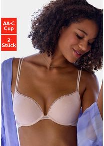 Petite Fleur Damen Push-up-BH, Gr. 90, beige, Mesh, Obermaterial: 80% Polyamid, 20% Elasthan, sexy, BHs, aus süßem Herzchen-Mesh mit edlen