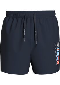 Bugatti Herren Badeshorts, blau, sportlich, Gr. S, Microfaser, Obermaterial: 100% Polyester, Badehosen, mit Markenprägung an den Kordeln