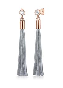 Elli Damen Paar Ohrhänger "Tassel Solitär Geo Kristalle 925 Silber", OneSize,mit Steinen, Silber 925 (Sterlingsilber), rosa, Silber 925