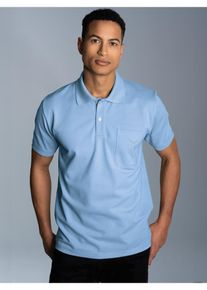 TRIGEMA Herren Poloshirt "TRIGEMA Polohemd mit Brusttasche", blau, Basic, Gr. M, 100% Baumwolle, Shirts