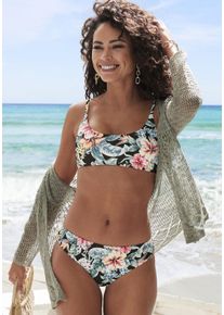 Lascana Damen Bikini-Hose "Salsa", schwarz, Gr. 38, geblümt, Microfaser, Recycling-Polyamid, Badehosen, mit normalem Schnitt und tollem Blumenprint