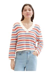 Damen Strickpullover, bunt, casual, Gr. L, Tom Tailor Denim, gestreift, Grobstrick, Obermaterial: 100% Baumwolle, Pullover, in Streifen-Optik und mit
