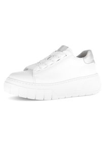 Gabor Damen Plateausneaker, Gr. 38, silber, Kalbsleder, unifarben mit Farbeinsatz, sportlich, Schuhe, Schnürschuh, Halbschuh, Freiezeitschuh mit Best
