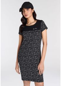 Kangaroos Damen Jerseykleid, schwarz, casual, Gr. 32, bedruckt, gemustert, Minimalmuster, Rippware, Obermaterial: 100% Baumwolle, Kleider, mit