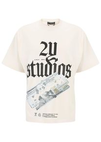 2Y STUDIOS Herren T-Shirt "2Y Studios Herren Razor Oversize Tee", weiß, casual, Gr. S, bedruckt, 100% Baumwolle, Shirts