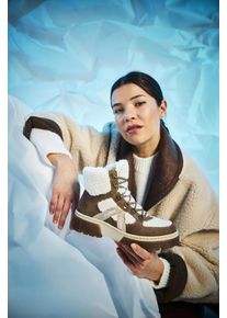 Rieker Damen Winterboots, Gr. 41, weiß, Textil, Nubuklederimitat, sportlich, Schuhe, Schnürboots, Snowboots, Profilsohle, mit Innenreißverschluss