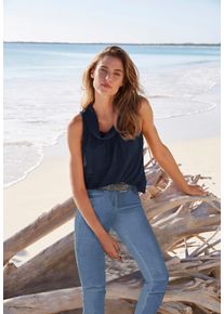 Heine Damen Blusentop, blau, Gr. 44, unifarben, 100% Polyester, Futter:100% Polyester, Blusen