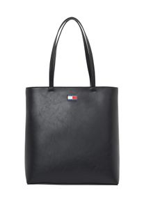 Tommy Jeans Damen Tragetasche "TJW ESS MUST TOTE", schwarz, Lederimitat, Taschen, Henkeltasche, Umhängetasche, Shopper mit farbiger Logoflagge