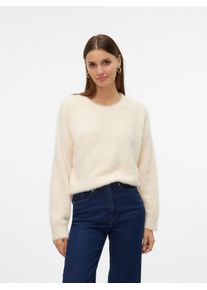 Véro Moda VERO MODA Damen Rundhalspullover "VMALINA LS O-NECK BOXY PULLOVER BOO", beige, modisch, Gr. XS, unifarben, Strick, Obermaterial: 84% Nylon, 16%