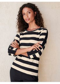 Heine Damen 3/4-Arm-Shirt "Druck-Shirt", schwarz, Gr. 36, gemustert, gestreift, mehrfarbig, 95% Viskose, 5% Elasthan, Shirts