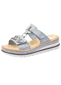 Rieker Damen Pantolette, Gr. 42, blau, Lederimitat, sportlich, Schuhe, Plateau, Sommerschuh, Schlappen mit Strass-Stein-Verzierung