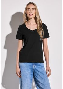 Street One Damen T-Shirt, schwarz, casual, Gr. 40, unifarben, Web, 95% Baumwolle, 5% Elasthan, Shirts, mit Cut-Out Detail