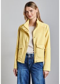Street One Damen Lederimitatjacke, gelb, casual, Gr. 46, unifarben, Stoff, Obermaterial: 94% Polyester, 6% Elasthan; Futter: 100% Polyester, Jacken,
