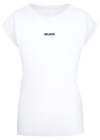 Merchcode Herren T-Shirt "Merchcode Damen Ladies Believe Front Extended Shoulder Tee", weiß, casual, Gr. M, bedruckt, 100% Baumwolle, Shirts