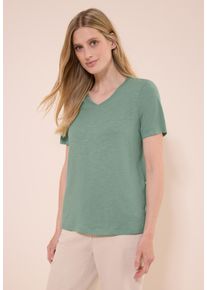 Cecil Damen T-Shirtmatcha grün, casual, Gr. XS, unifarben, Web, Stoff, 50% Baumwolle, 50% Modal, Shirts, mit V-Ausschnitt