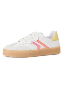 Tamaris Damen Plateausneaker, Gr. 38, weiß, Glattleder, Veloursleder, Lederimitat, kontrastfarbene Details, sportlich, Schuhe, mit gepolstertem