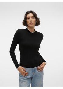 Véro Moda VERO MODA Damen Rundhalspullover "VMFLOUNCY LS HIGHNECK PULLOVER GA", schwarz, modisch, Gr. L, unifarben, kontrastfarbene Details, Strick,
