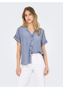 Only Damen Kurzarmbluse "OnlyASMIN SHIRT S/S WVN NOOS"peacoat stripes:weiß, modisch, Gr. XS, gestreift, Web, Obermaterial: 100% Viskose, Blusen
