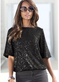 Lascana Damen Paillettenshirt, schwarz, festlich, Gr. 32, glänzend, Stoff, Obermaterial: 95% Polyester, 5% Elasthan. Futter: 100% Polyester, Shirts,