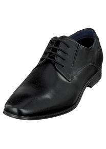 Bugatti Herren Schnürschuh, Gr. 41, schwarz, Leder, unifarben, festlich, Schuhe, Blockabsatz, Abendschuh, Festtagsschuh mit Logoprägung an der Ferse