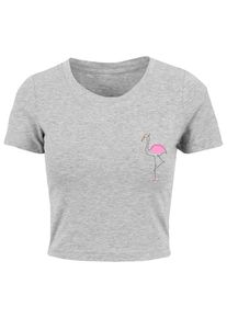 Merchcode Herren T-Shirt "Merchcode Damen Ladies Flamingo Cropped Tee", grau, klassisch, Gr. S, bedruckt, 95% Baumwolle, 5% Elasthan, Shirts