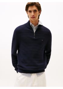 Tommy Hilfiger Herren Troyer "STRIPE STRUCTURE ZIP MOCK", blau, casual, Gr. XL, Strick, Obermaterial: 100% Baumwolle, Pullover, mit modischer Struktur