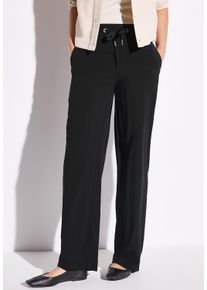 Street One Damen Stoffhose, schwarz, casual, Gr. 34, unifarben, Stoff, 100% Viskose, Hosen, Elastikbund mit Tunnelzug