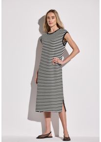 Street One Damen Midikleid, schwarz, casual, Gr. 38, gestreift, Web, 82% Baumwolle, 18% Polyester, Kleider, mit Rundhalsausschnitt