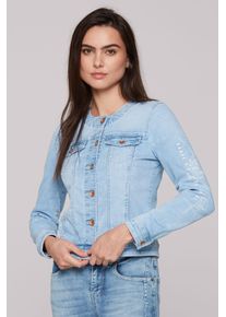 SOCCX Damen Jeansjacke, blau, casual, Gr. XXXL, unifarben, Material: 63% Baumwolle, 25% Polyester, 10% Viskose, 2% Elasthan, Jacken, mit Brusttaschen