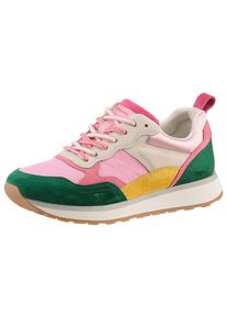 Tamaris Damen Sneaker, Gr. 37, bunt, Leder, Textil, Lederimitat, kontrastfarbene Details, sportlich, Schuhe, Freizeitschuh, Halbschuh, Schnürschuh