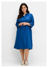 sheego Damen Blusenkleid "Große Größen", blau, casual, Gr. 44, unifarben, Obermaterial: 55% Leinen, 45% Viskose, Kleider, aus Leinen-Viskose-Mix