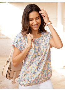 Classic Basics Damen Kurzarmshirt "Kurzarm-Shirt", beige, Gr. 46, gemustert, mehrfarbig, 100% Baumwolle, Shirts