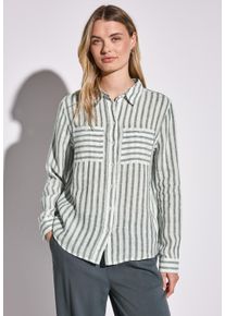 Street One Damen Hemdbluse, grün, casual, Gr. 36, gestreift, Web, 100% Leinen, Blusen, aus Leinen