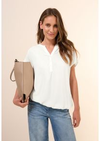 Cecil Damen Kurzarmbluse, weiß, casual, Gr. XL, unifarben, Web, Obermaterial: 100% Viskose, Blusen, mit geschlitztem Ausschnitt und Knopfleiste